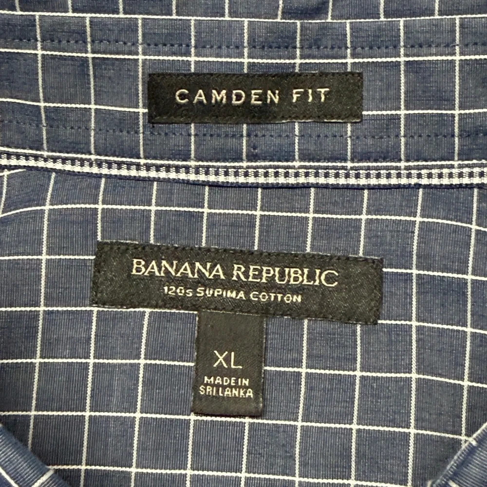 Banana Republic Navy and White Windowpane Dress‎ Shirt
